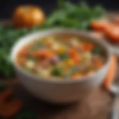 An assortment of fresh vegetables ready for soup preparation