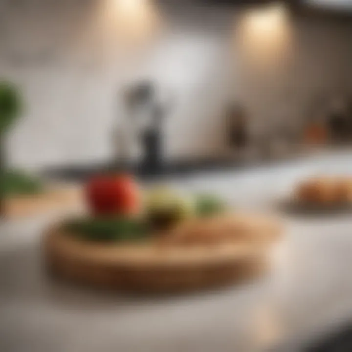 A stylish round plastic cutting board on a kitchen countertop