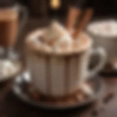 Garnished Spiked Hot Chocolate A beautifully garnished spiked hot chocolate featuring cinnamon sticks and marshmallows