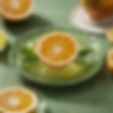 Vibrant green tea shot garnished with a slice of citrus