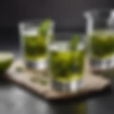 Elegant green tea shot served in a clear glass