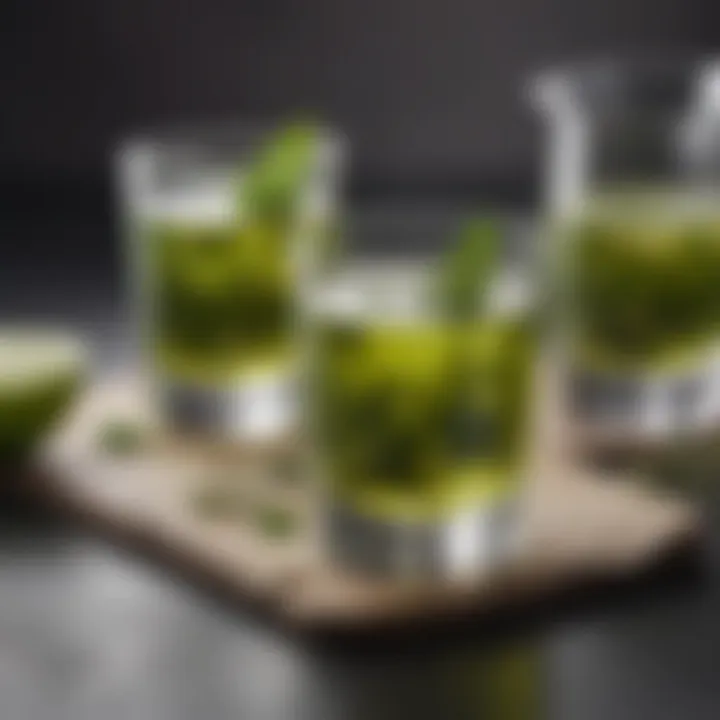 Elegant green tea shot served in a clear glass