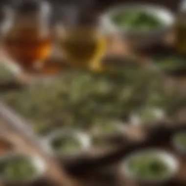 Close-up of fresh ingredients for green tea shots