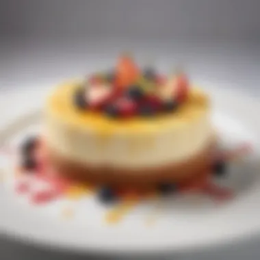 Artistic presentation of Harry & David cheesecake garnished with fresh fruits