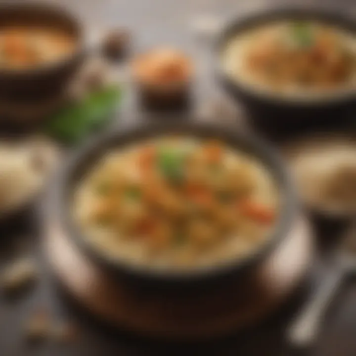 A creamy vegetable curry served in a rustic bowl with a side of brown rice