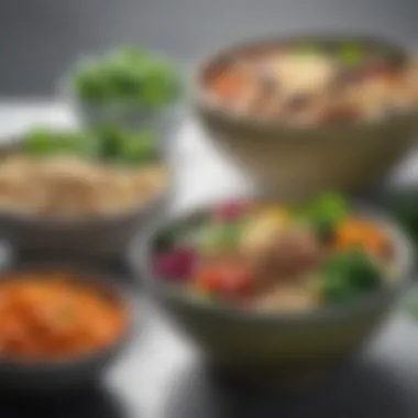 Nutritious Bowls for Balanced Meals Bowls filled with nutritious quinoa, lean proteins, and green leafy vegetables