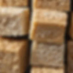 A close-up view of high key rice krispie treats showcasing their texture and color.