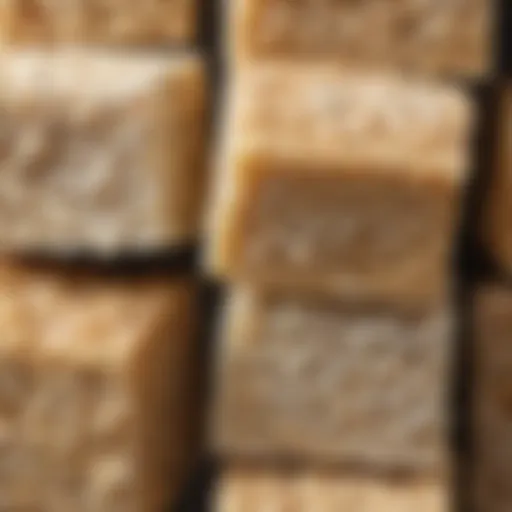 A close-up view of high key rice krispie treats showcasing their texture and color.