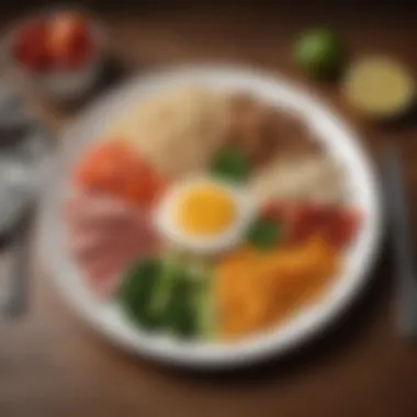 Nutritional Balance on a Plate A balanced plate showcasing high protein foods with nutritional labels.