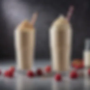 An artistic display of a homemade milk shake alongside commercial variants.