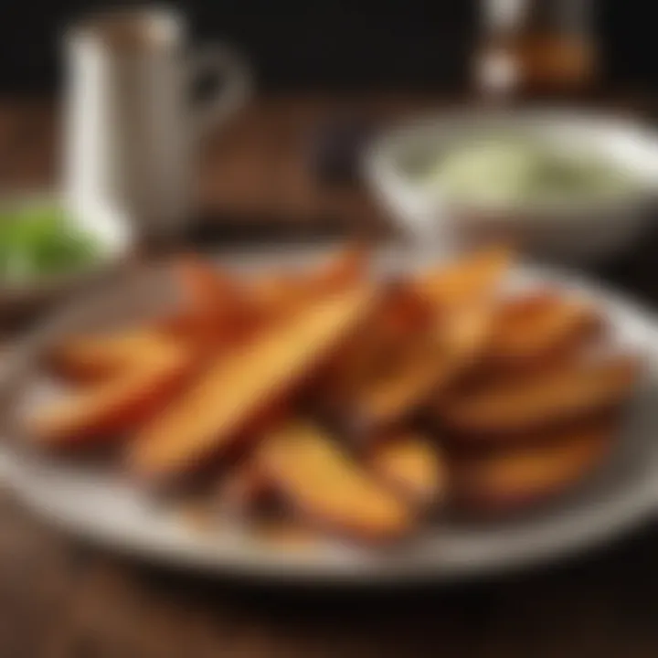 Deliciously crispy air-fried sweet potato wedges on a plate