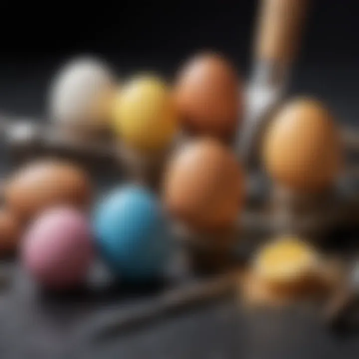 A collection of tools and materials used for modern egg decorating techniques.