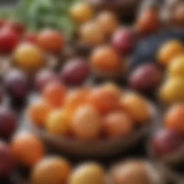 Natural dyes made from vegetables and fruits laid out, ready for use in egg coloring.