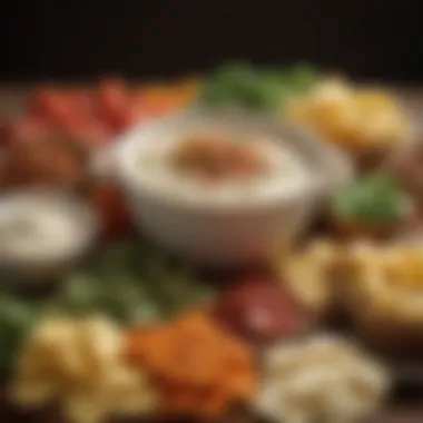 Assorted Dipping Options Assorted dipping options including chips and vegetables
