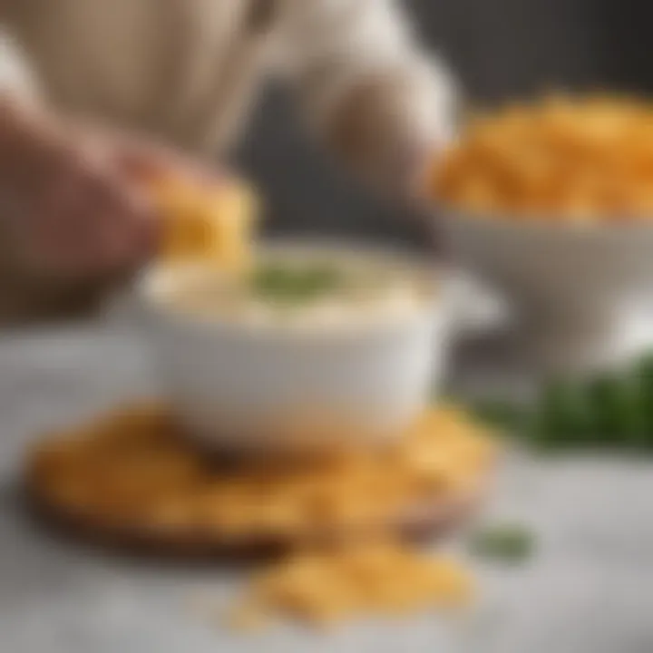 An elegant presentation of cheese dip with garnish