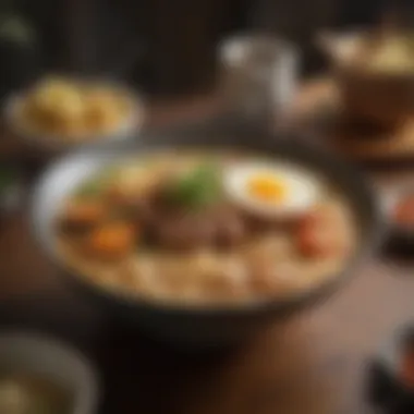 Beautiful Ramen Presentation on Dining Table A beautiful presentation of ramen on a dining table
