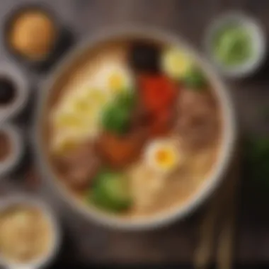 Ramen Bowl with Vibrant Toppings A visually appealing bowl of ramen with vibrant toppings