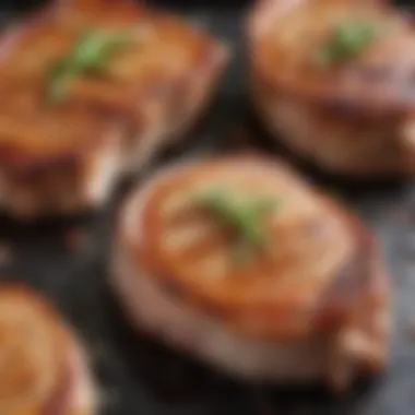 A close-up of marinated pork chops ready for frying