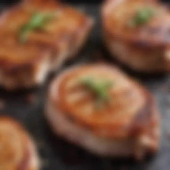 A close-up of marinated pork chops ready for frying