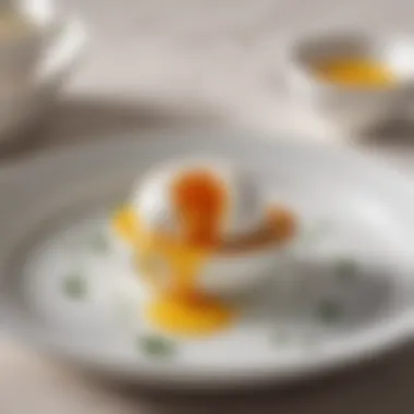 Elegant Poached Egg Presentation An elegant poached egg with a perfectly runny yolk on a plate