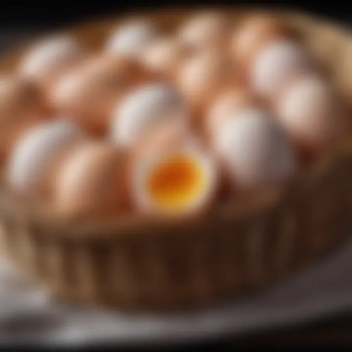 A close-up of fresh eggs in a basket, showcasing their quality