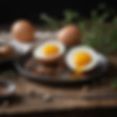 The Science of Poaching Eggs An artistic representation of the science behind poaching eggs, showcasing heat and water interaction