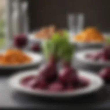 A variety of beet dishes on a dining table