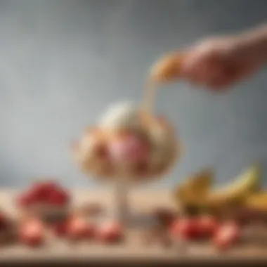 Balancing Indulgence and Nutrition A balanced plate showcasing ice cream alongside fresh fruits and nuts