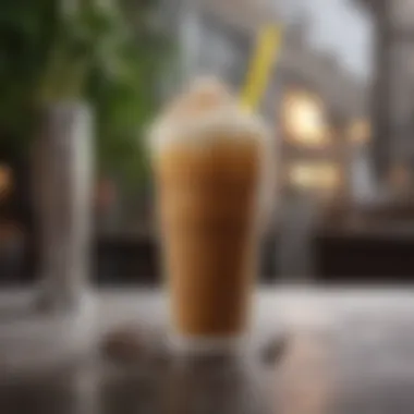 A seasonal promotion display highlighting special iced coffee offerings