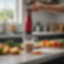 Compact immersion blender ready for use