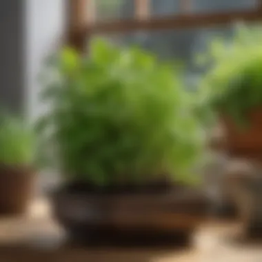 Close-up of a well-maintained herb planter showcasing healthy, thriving plants