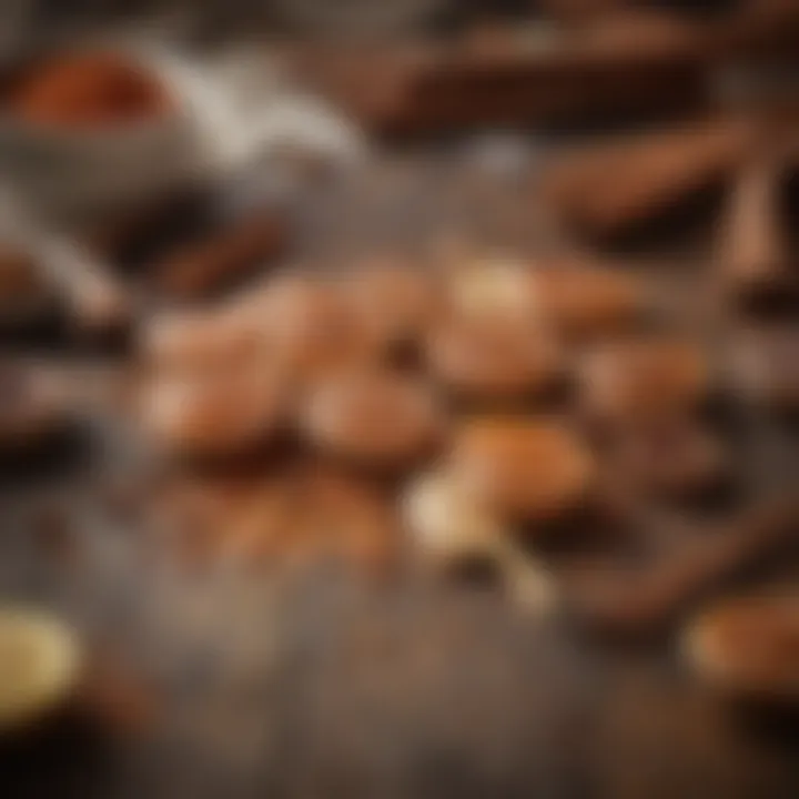 An assortment of ingredients used in making cinnamon lollipops displayed on a rustic table.