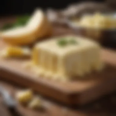 Creamy Butter A block of creamy butter on a wooden board