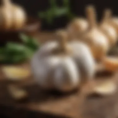 Fresh Garlic A clove of garlic on a rustic table