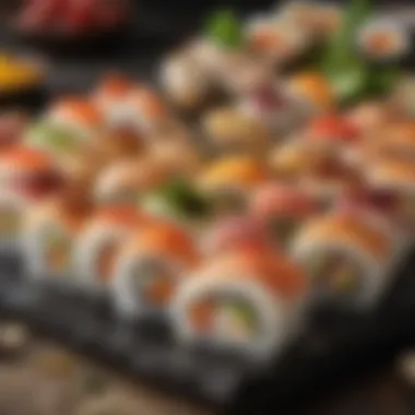 Artfully arranged sushi rolls with fresh ingredients