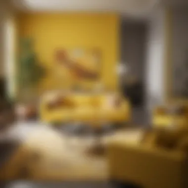 Bright yellow living room with modern furniture