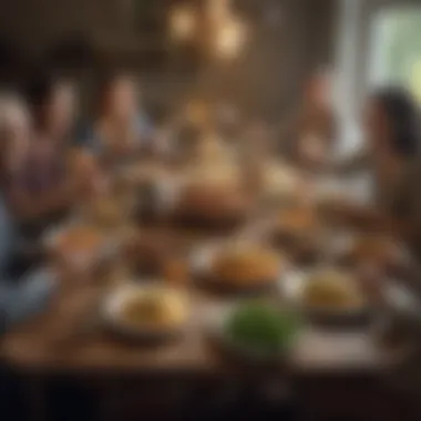 Celebrating Togetherness A group of friends enjoying a meal together in a cozy setting.