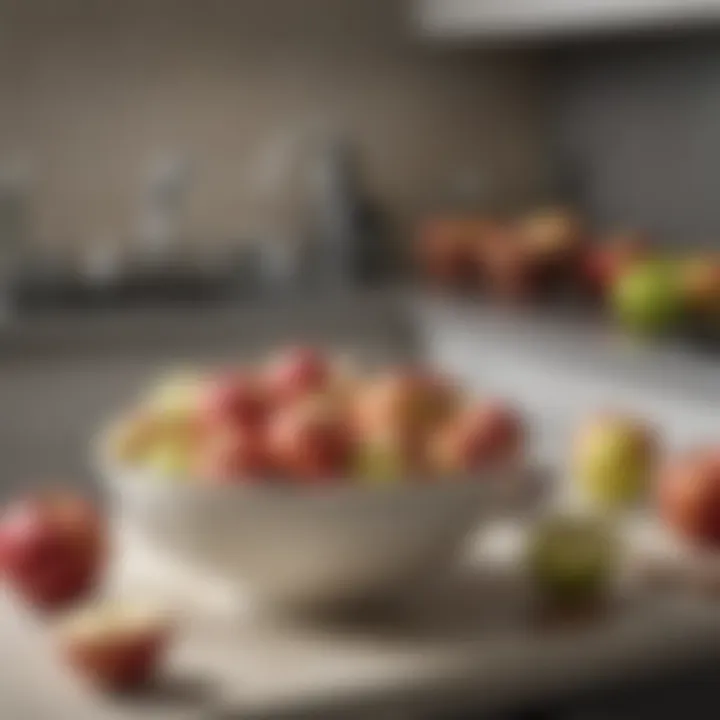 A bowl filled with assorted apples in a kitchen setting