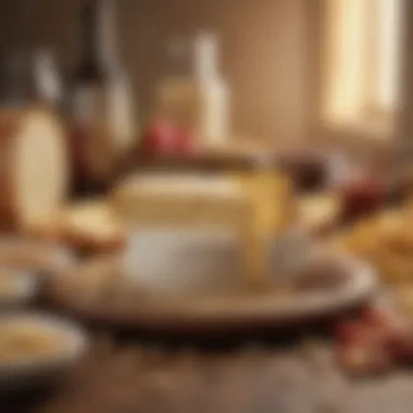 A cheese wheel alongside gluten-free grains and snacks.