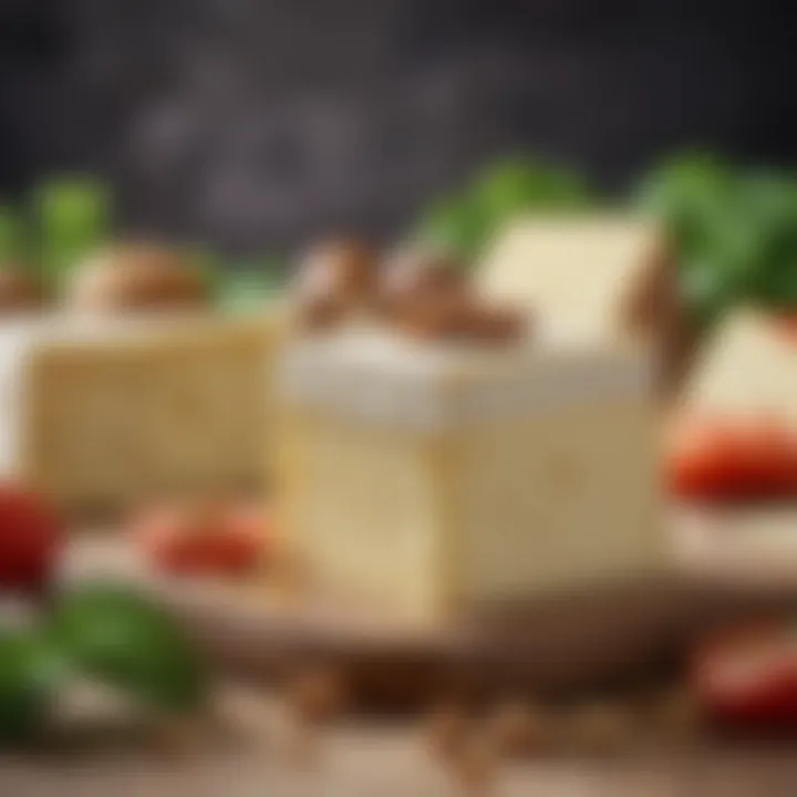 A close-up of plant-based cheese alternatives made from nuts and vegetables.