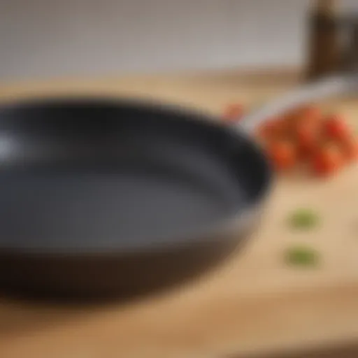 A close-up view of a nonstick pan surface showcasing its sleek finish.