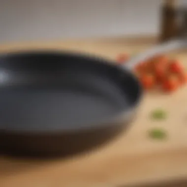 The Surface of Nonstick Cookware A close-up view of a nonstick pan surface showcasing its sleek finish.