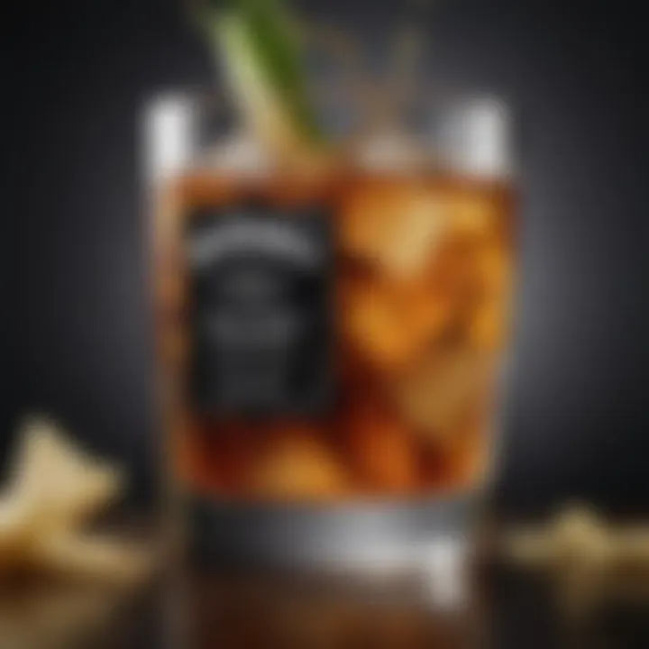 An artistic view of Jack Daniels whiskey poured into a glass with ginger ale