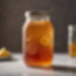 Vibrant kombucha tea in a glass jar with bubbles