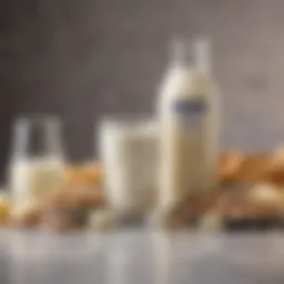 A glass of Lactaid milk with a backdrop of fresh dairy ingredients