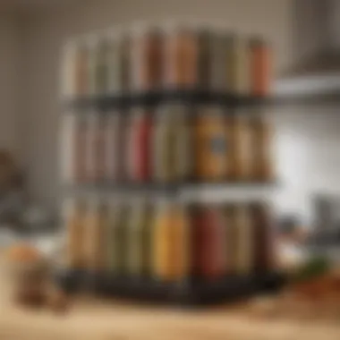 Efficient Spice Accessibility Functional layout of a large jar spice rack in use