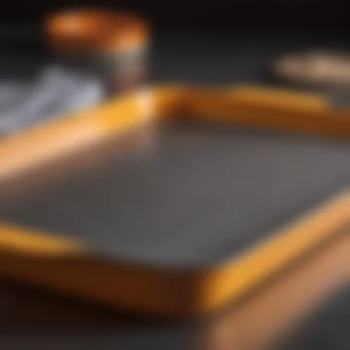 A close-up view highlighting the materials and construction of the Le Creuset baking sheet