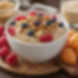 A bowl of oatmeal topped with fresh fruit and nuts, symbolizing a nutritious light breakfast.