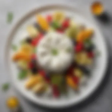 Ricotta Platter with Herbs and Fruits A delicious platter featuring ricotta cheese alongside fresh herbs and fruits.