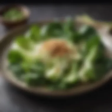 A beautifully plated dish featuring bok choy and other ingredients